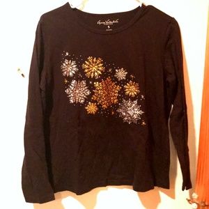 Gloria Vanderbilt Snowflake Black Top | Size: S